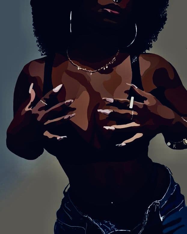 a woman holding her boobs wearing a bra and a blue jeans - Free the Nipples